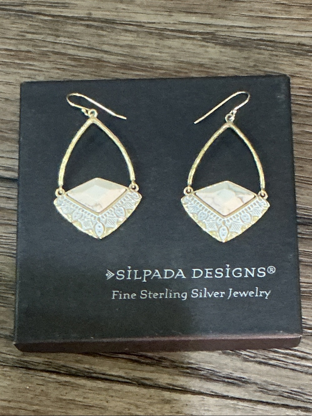 Silpada Brass and Cream Howlight Teardrop Filigree Earrings